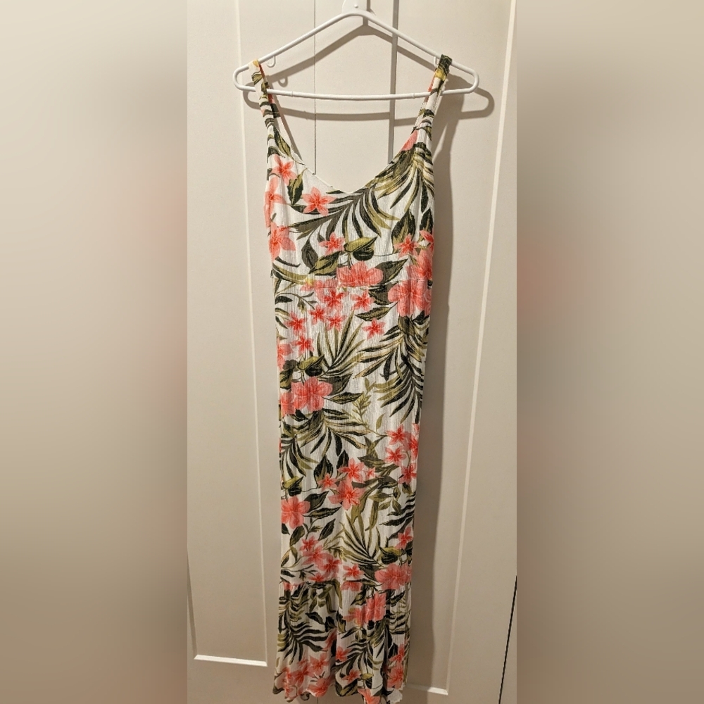 Hurley Tropical Floral Maxi Dress - Coral and Olive